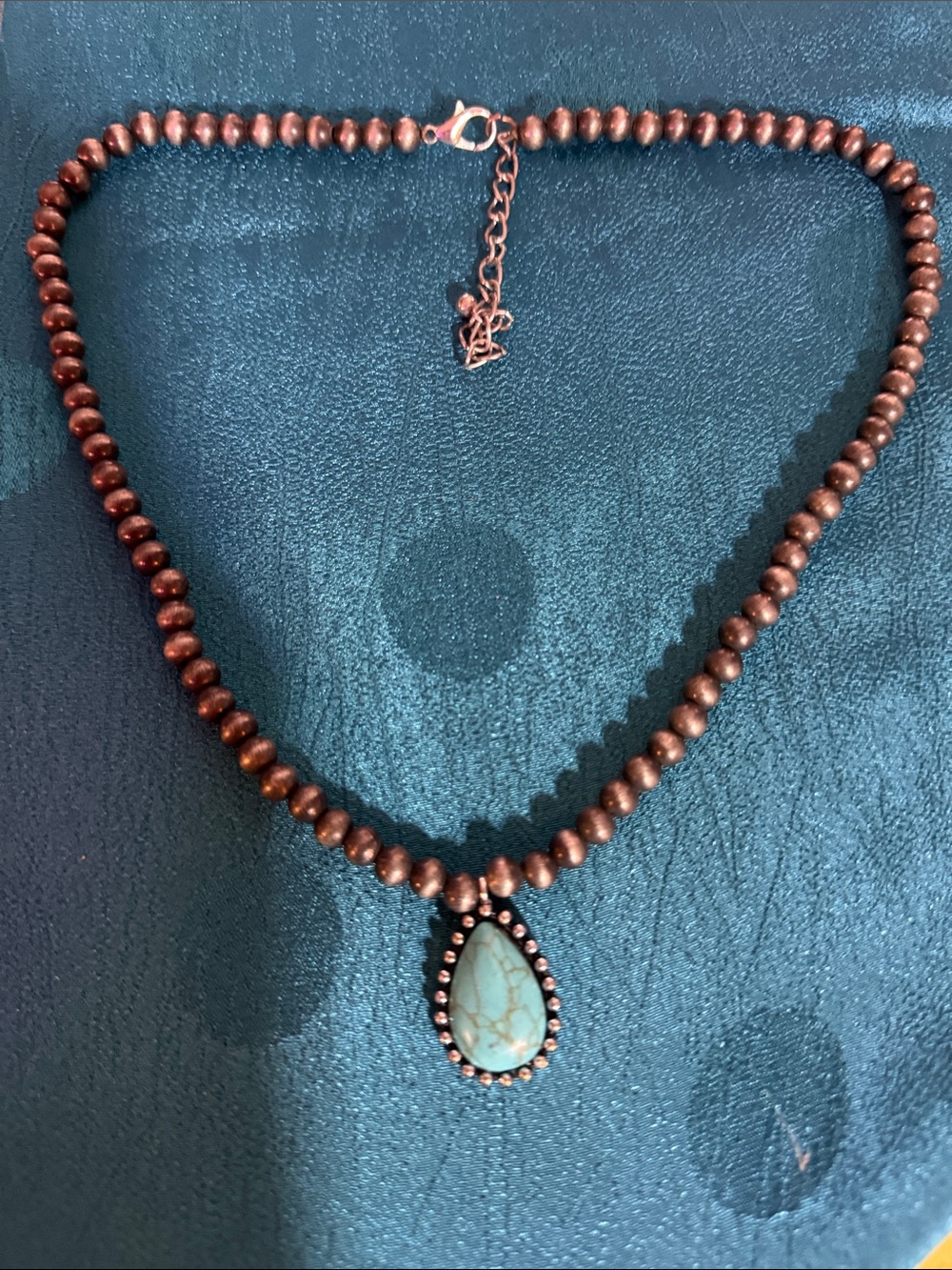 Turquoise Teardrop Pendant Beaded Necklace - Unbranded